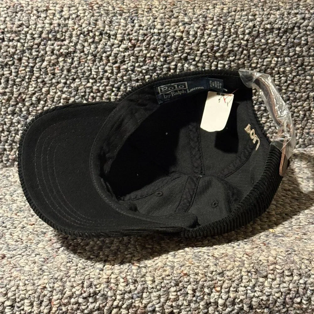 NWT Vintage Polo Ralph Lauren Corduroy Cap Leather Strap 100% Cotton OSFA